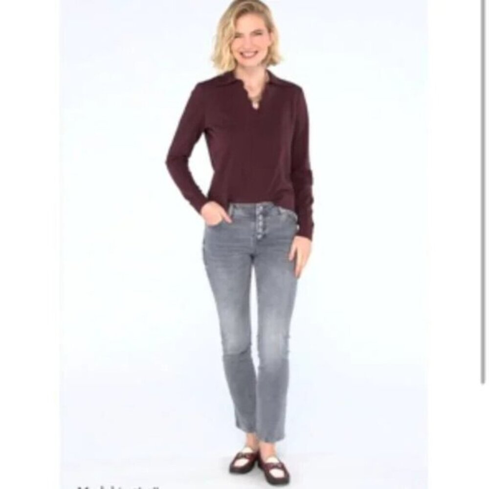 Cabi Button Fly Straight Jeans, Steel Gray, size 8